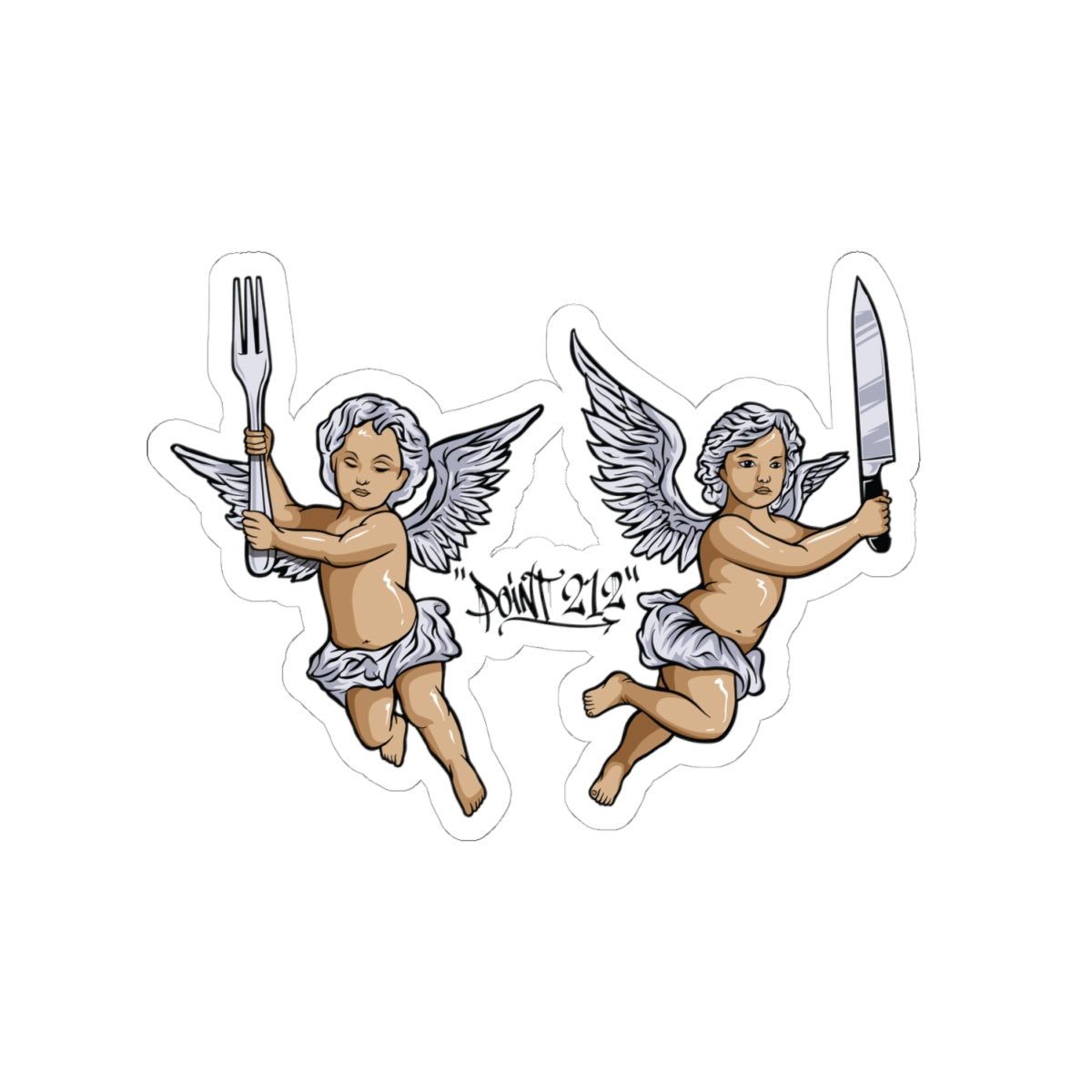 Two Angels Holding Cutlery Sticker