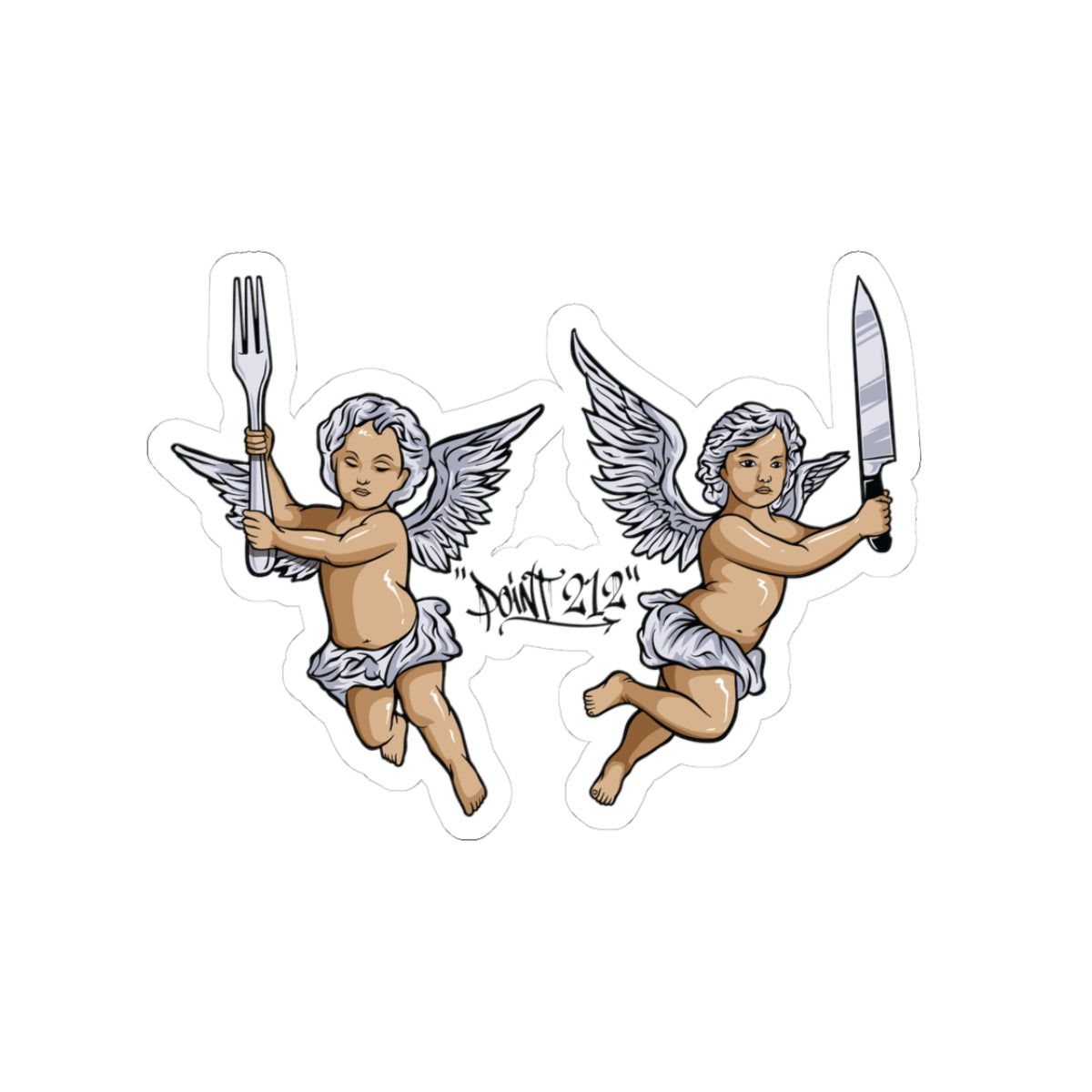 Two Angels Holding Cutlery Sticker