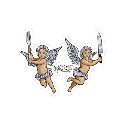 Two Angels Holding Cutlery Sticker